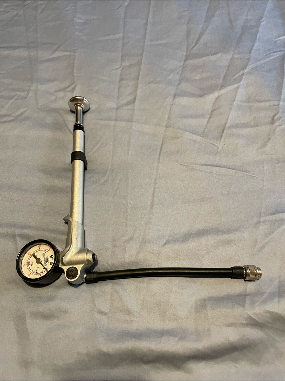 Silver Hand Pump Tire Inflator with Pressure Gauge -
